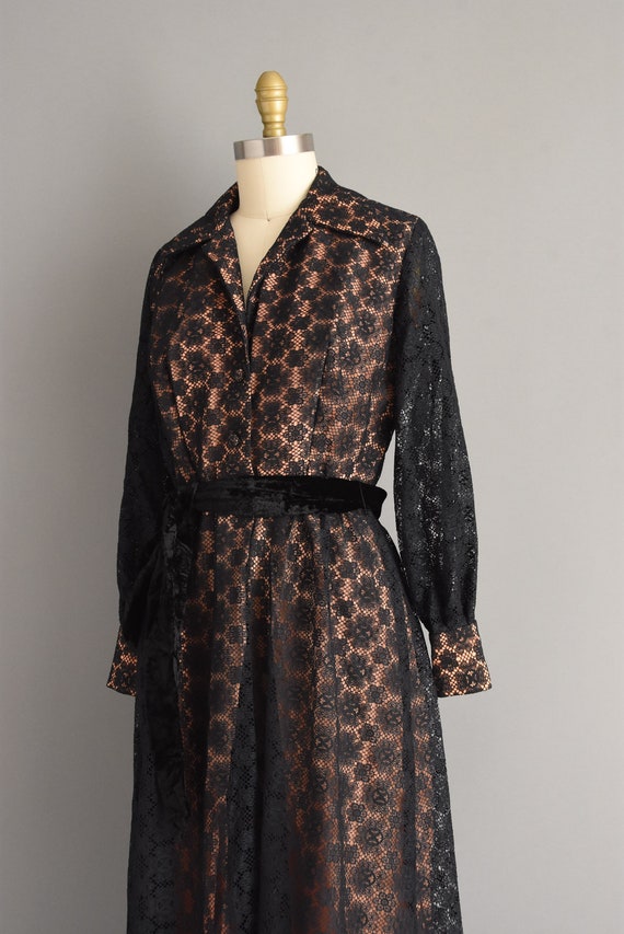 1970s vintage dress | Peach & Black Long Sleeve L… - image 8
