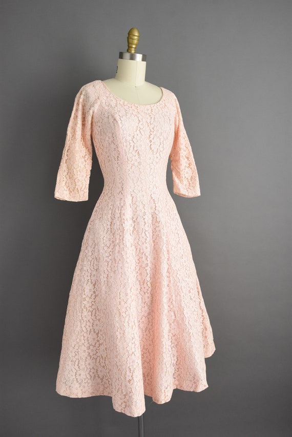 vintage 1950s pink lace dress > XS < - image 6