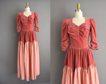 Vintage Pink Velvet 1940s Party Dress | Small