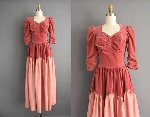 Vintage Pink Velvet 1940s Party Dress | Small - image 1