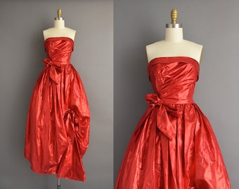 Vintage Red Strapless Party Prom Dress | Small |