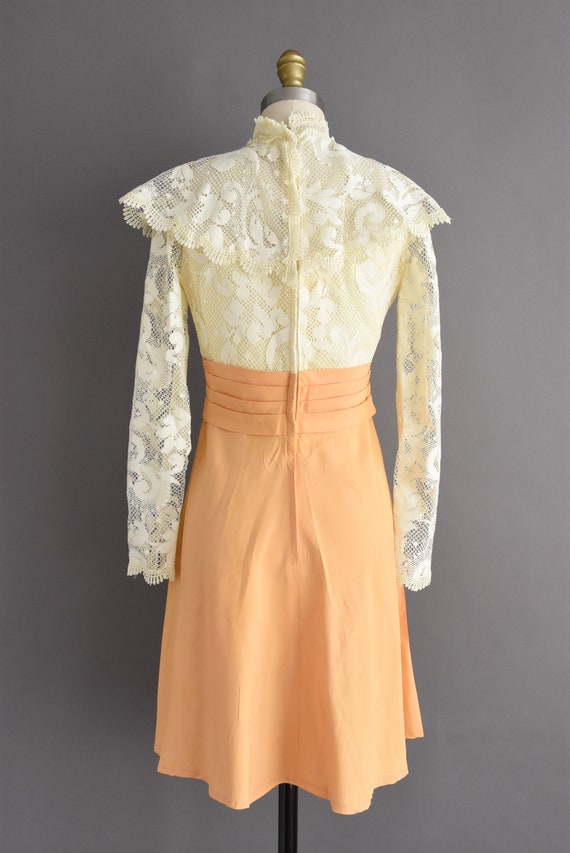 1970s vintage Golden Long Sleeve Lace Party Dress… - image 7