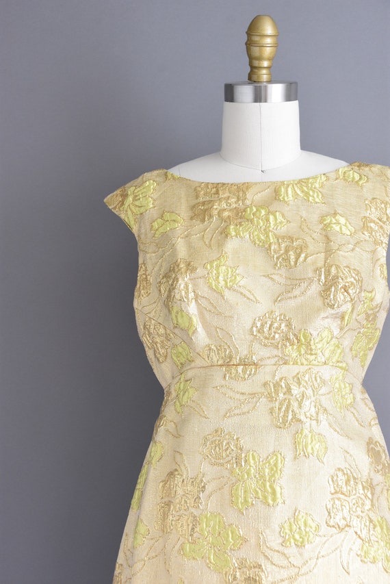 vintage 1960s dress | Sparkling gold tinsel flora… - image 3