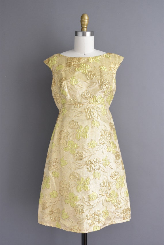 vintage 1960s dress | Sparkling gold tinsel flora… - image 2