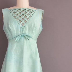 1960s vintage dress Mint Blue Silk Lattice Cocktail Party Bridesmaid Wedding Dress Medium image 4