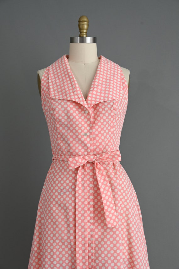 vintage 1970s dress | Peach Pink Polka Dot Cotton… - image 3