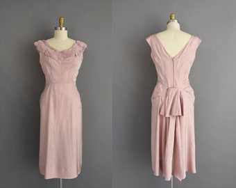 vintage 1950s dress | Gorgeous Mauve Cocktail Party Bridesmaid Wedding Wiggle Dress | Medium | 50s vintage dress