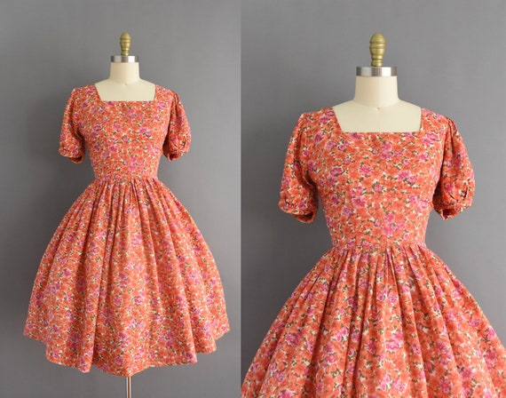 orange and pink floral dress