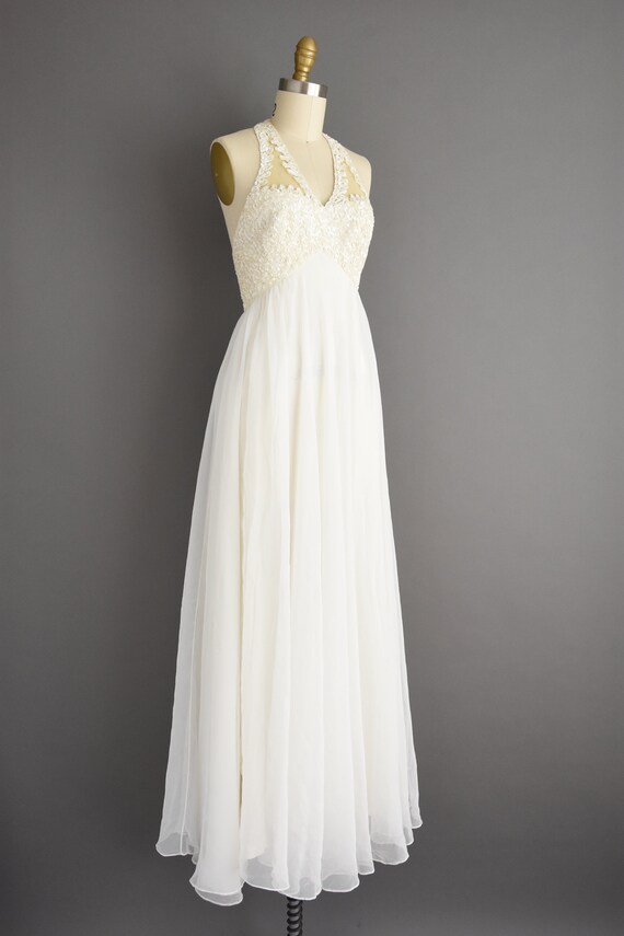 1960s vintage Mike Benet White Sequin Halter Dres… - image 7