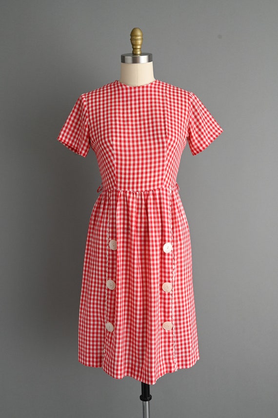 1950s vintage dress | Red Gingham Print Cotton Dr… - image 2