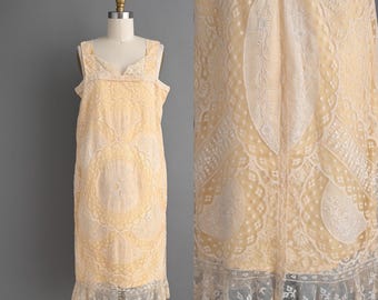 Vintage 1920s Dress | Antique Embroidered Romantic Lace French Summer Dress | XS - Small