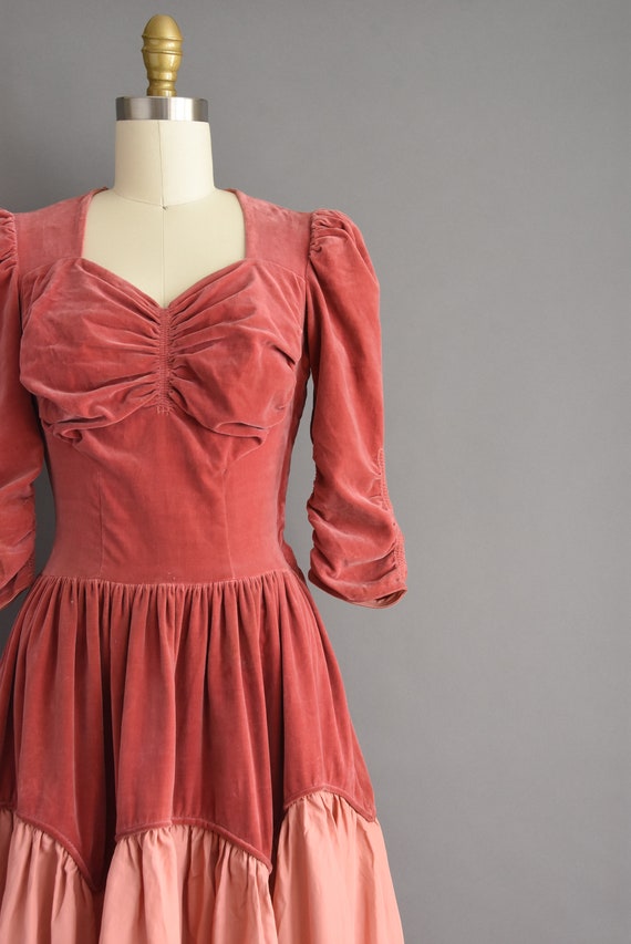 Vintage Pink Velvet 1940s Party Dress | Small - image 4