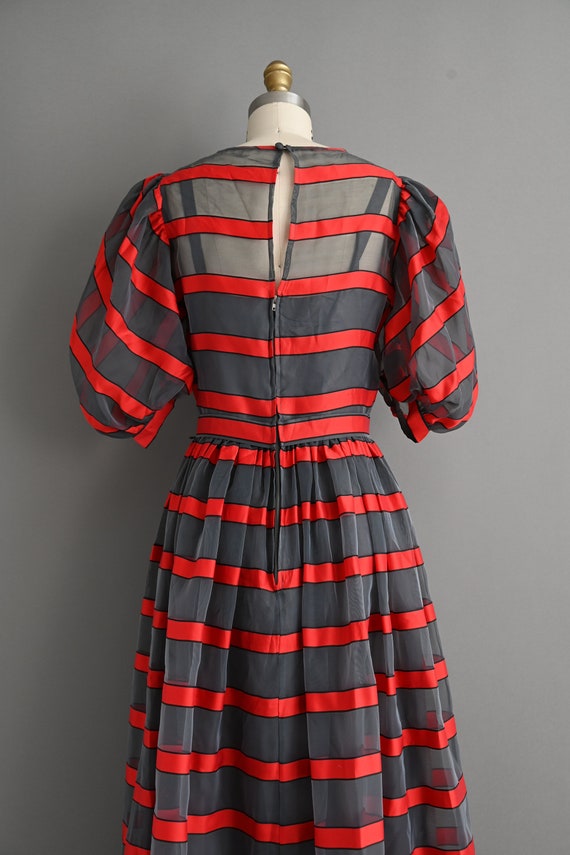 vintage 1980s Puff Sleeve Stripe Party Dress - Sm… - image 8