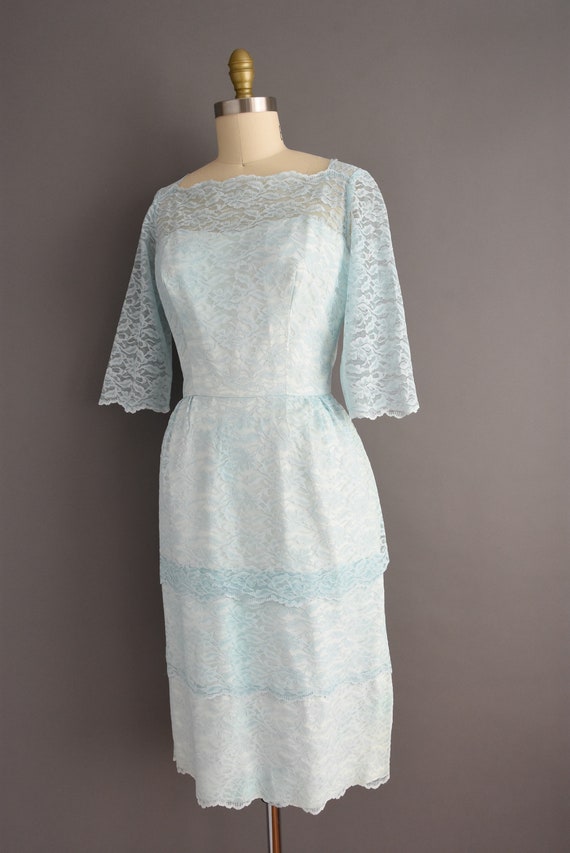 vintage 1950s Mint Blue Lace Cocktail Party Bride… - image 7