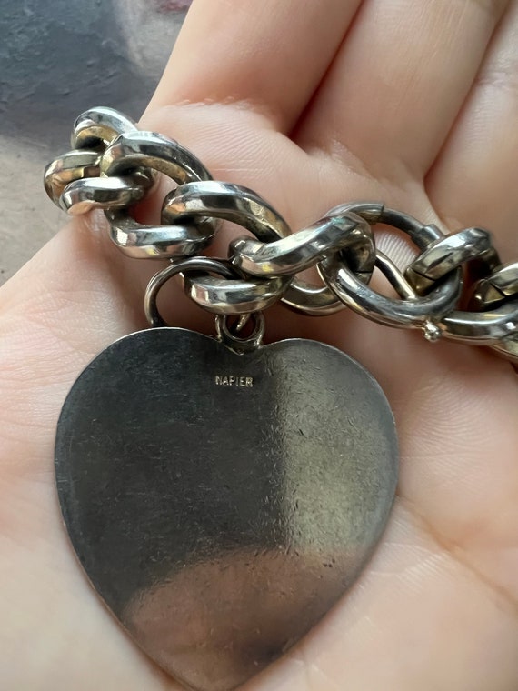 Vintage Chainlink Chunky Silver Love Heart Bracel… - image 4