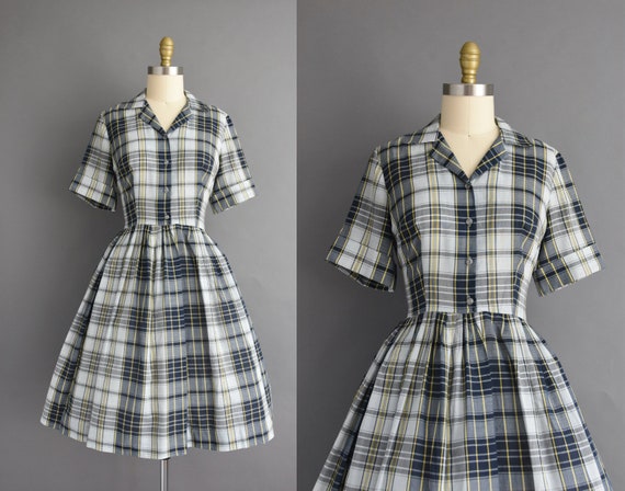 vintage 1950s | Adorable Blue & Yellow Plaid Print