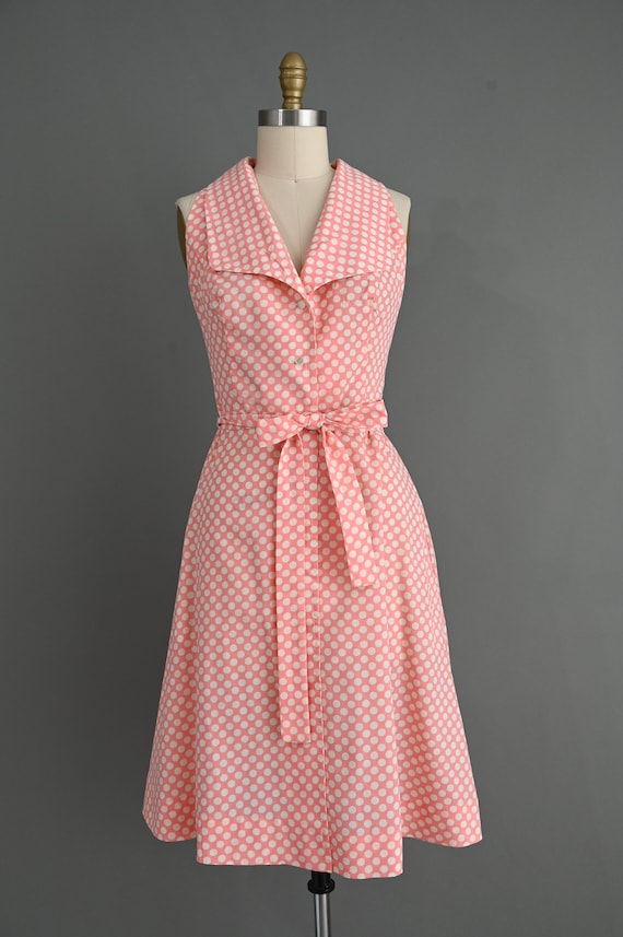 vintage 1970s dress | Peach Pink Polka Dot Cotton… - image 2