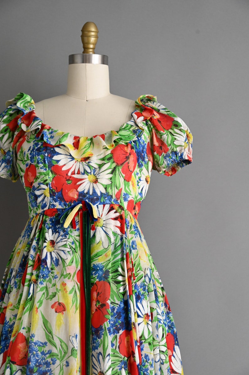 vintage 1960s Dress Vintage Emma Domb Puff Sleeve Floral Spring Dress small image 4