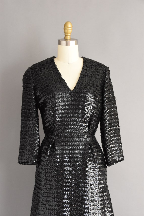 vintage 1950s dress |  50s dress black full sequi… - image 3