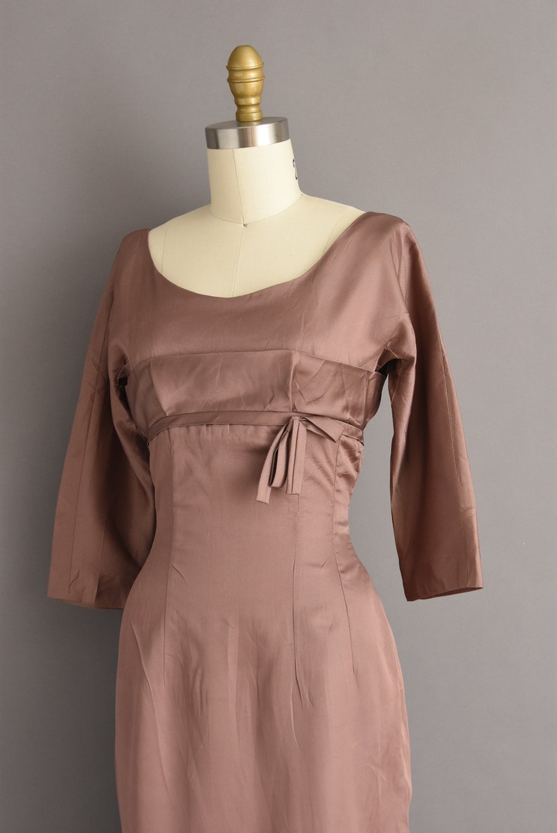 vintage 1950s dress Gorgeous Mauve Silk Cocktail Party Wiggle Dress Small 50s vintage dress image 6