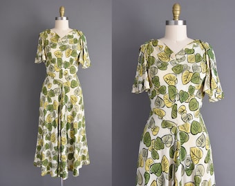 vintage 1940s dress | Rayon crepe Fall leaf fluttery sleeve cocktail party dress | small medium