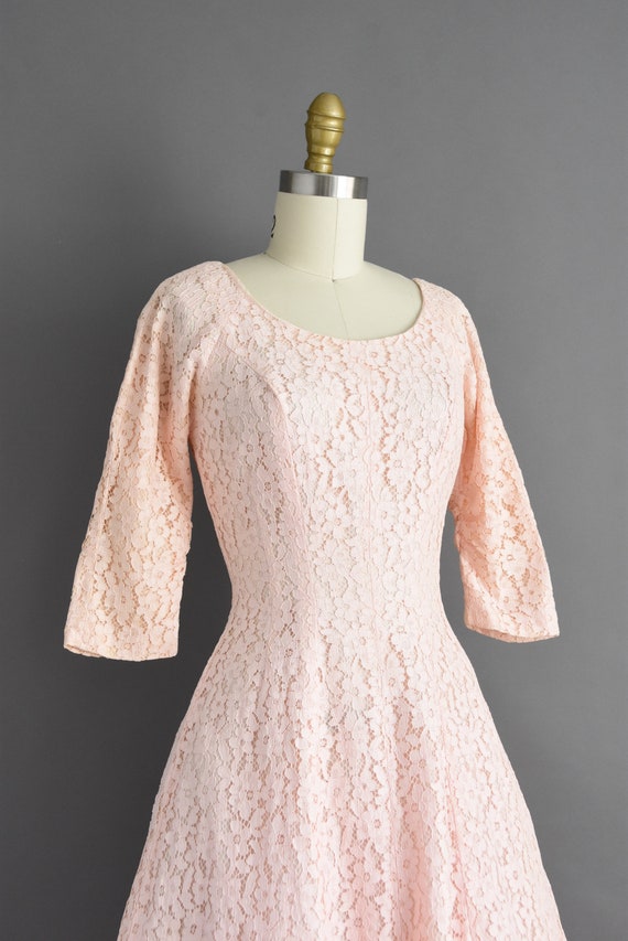 vintage 1950s pink lace dress > XS < - image 5