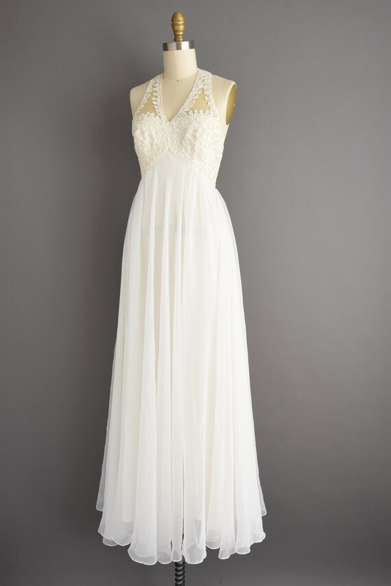 1960s vintage Mike Benet White Sequin Halter Dres… - image 8