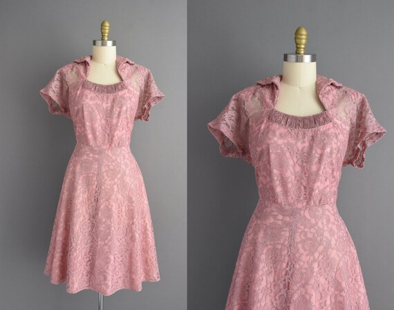 50s dress | Beautiful mauve lace cocktail party br