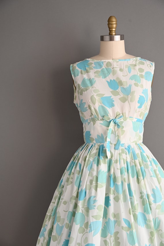 vintage 1960s Green & Blue Floral Print Full Skir… - image 4