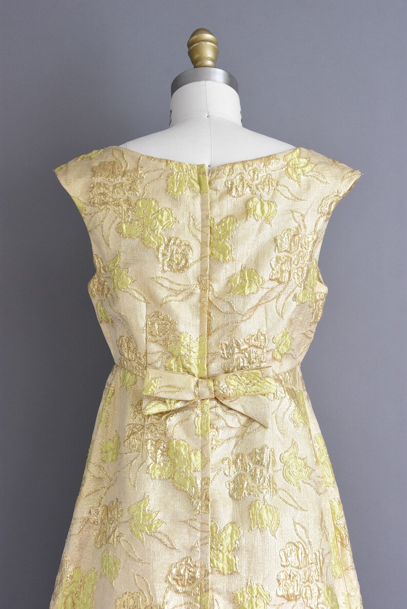 Vintage 1960s Dress Sparkling Gold Tinsel Floral Print Etsy