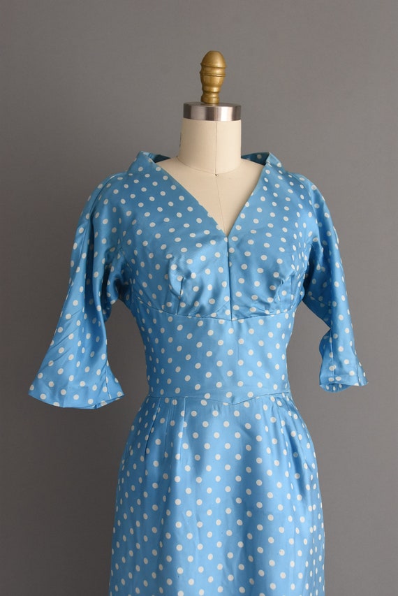 1950s vintage Miss Brooke Blue Polka Dot Print Co… - image 5