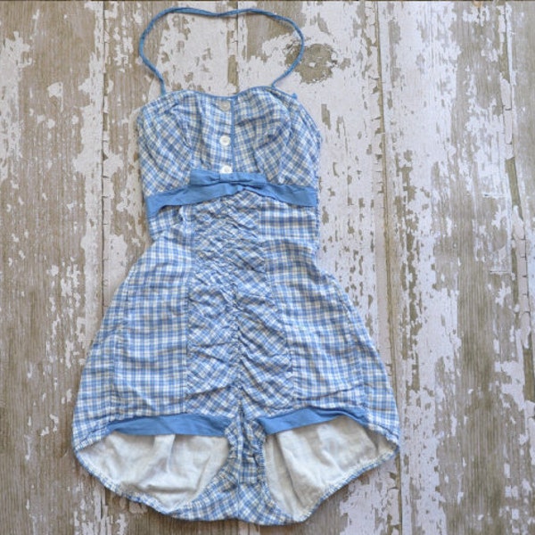 vintage 1950s Baby Doll plaid cotton swimsuit