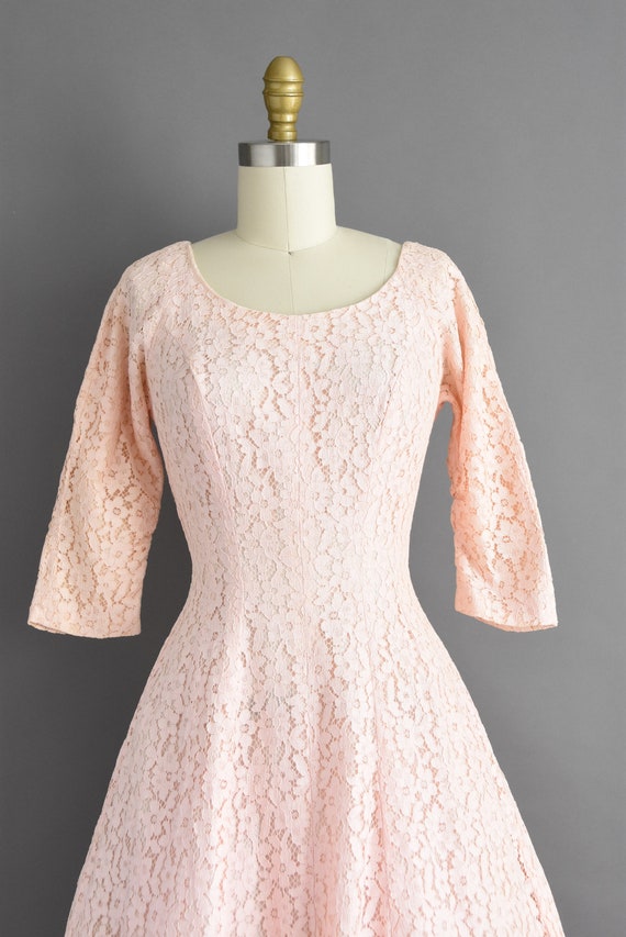 vintage 1950s pink lace dress > XS < - image 3