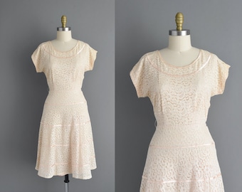 1950s vintage dress | Beautiful Ivory Cotton Lace Bridesmaid Wedding Dress | Large