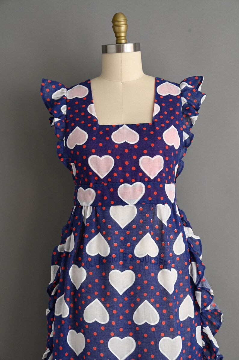 vintage 1960s Dress Vintage Heart Print Ruffle Cotton Dress Medium zdjęcie 3