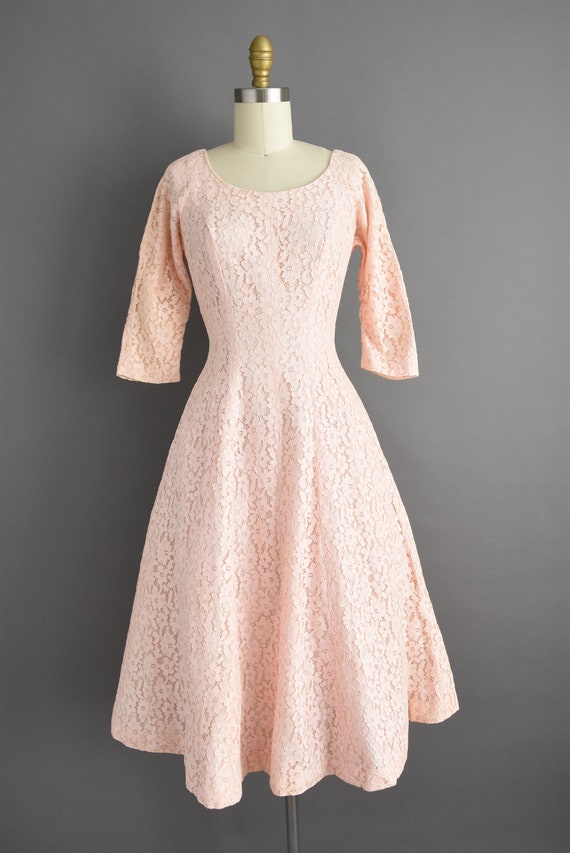 vintage 1950s pink lace dress > XS < - image 2