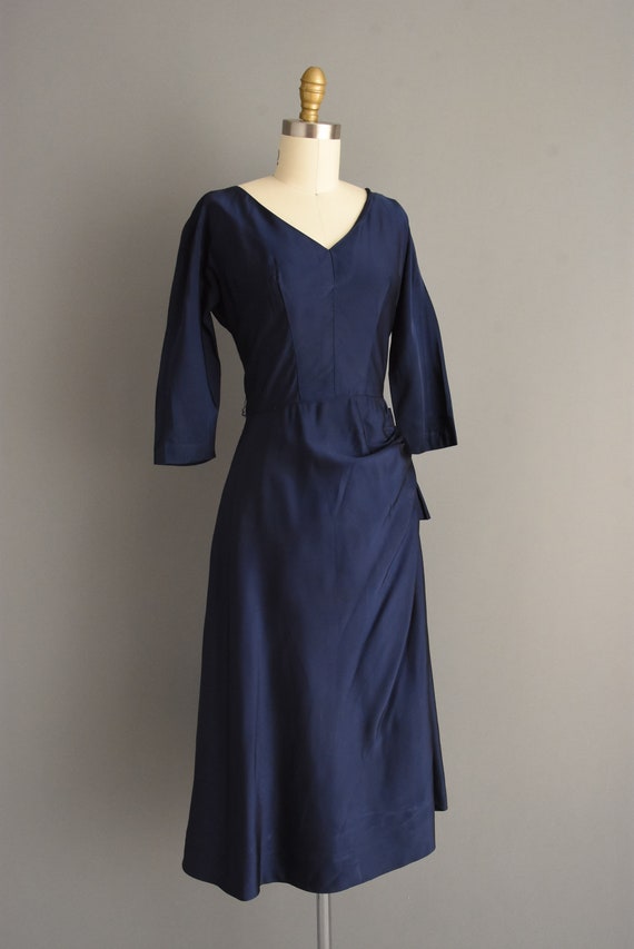 1950s vintage Gorgeous Navy Blue Satin Cocktail P… - image 6