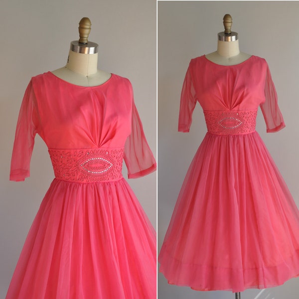 1950s dress / vintage 1950s 50s bubble gum pink cocktail dress / Goodie Goodie Gumdrops