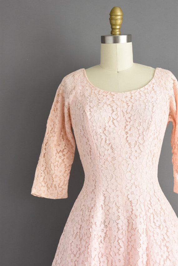 vintage 1950s pink lace dress > XS < - image 4