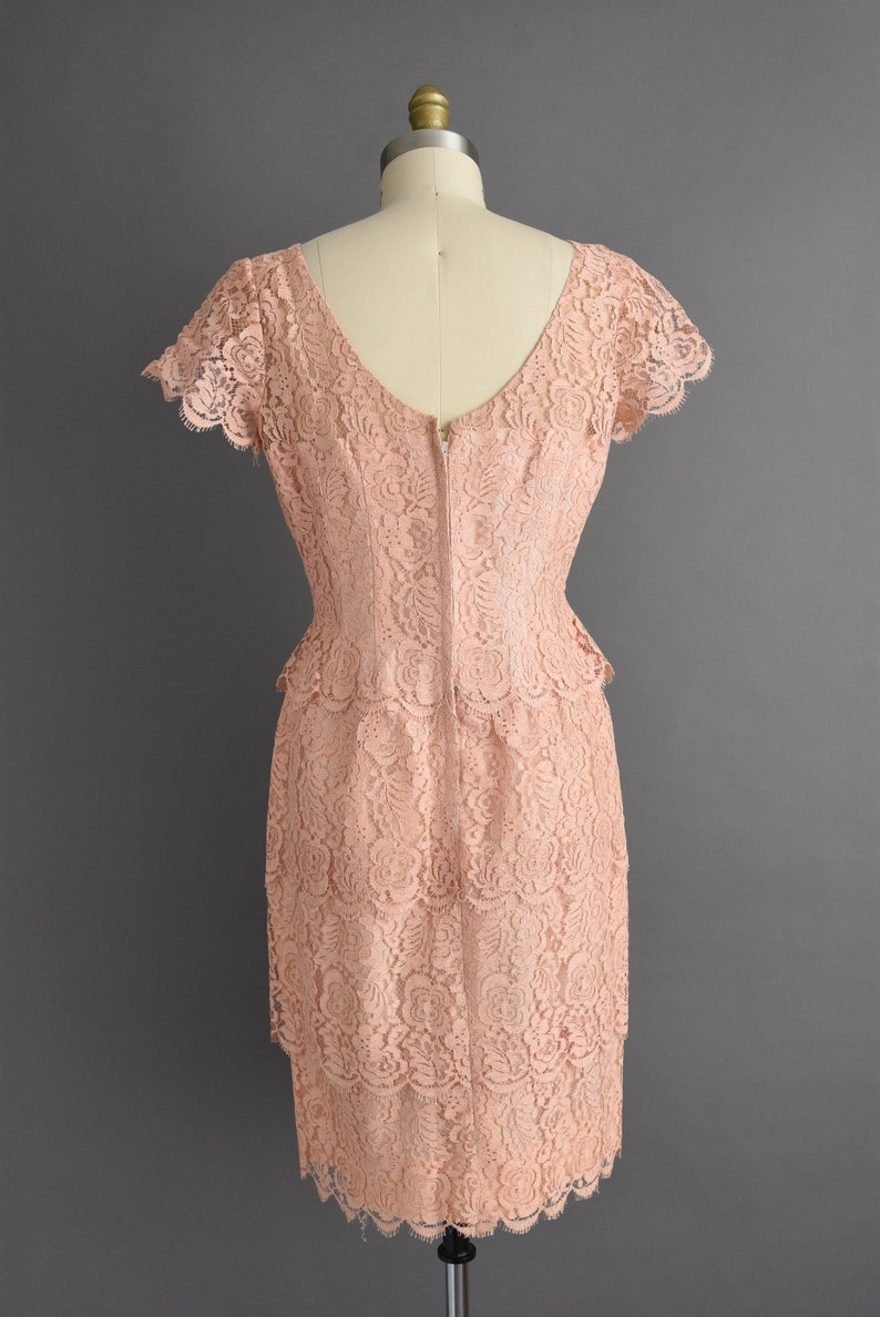 1950s vintage dress Lilli Diamond Dusty Pink Lace Bridesmaid Cocktail Party Wiggle Dress Large 50s dress image 9