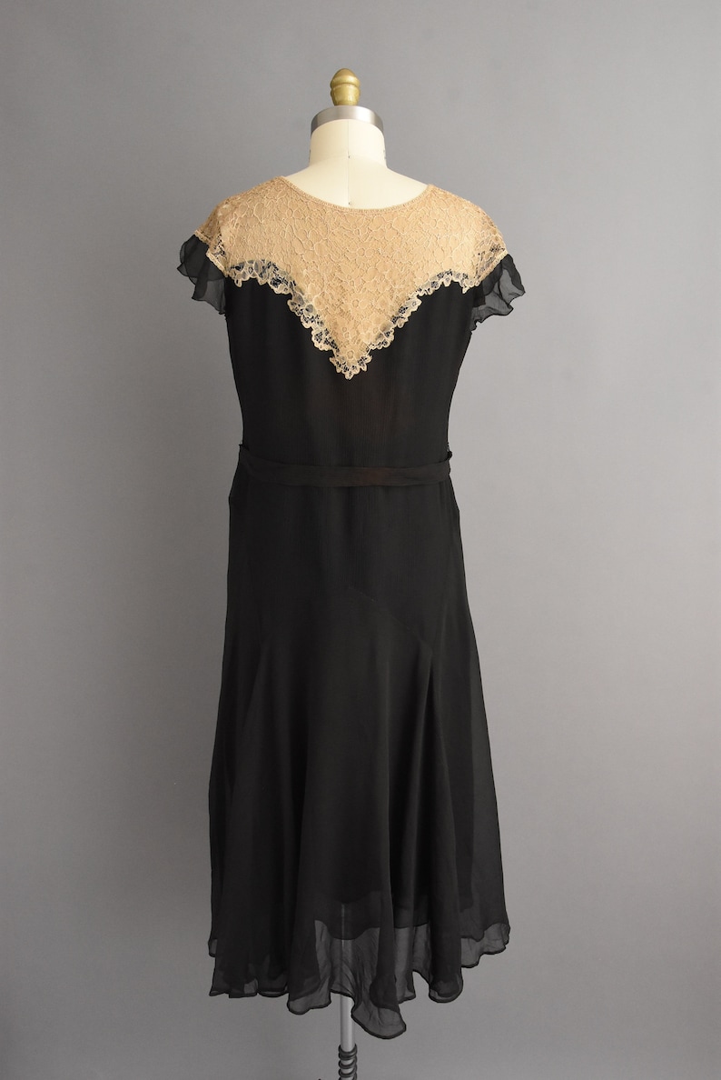 vintage 1920s antique black chiffon lace flapper dress Large image 9