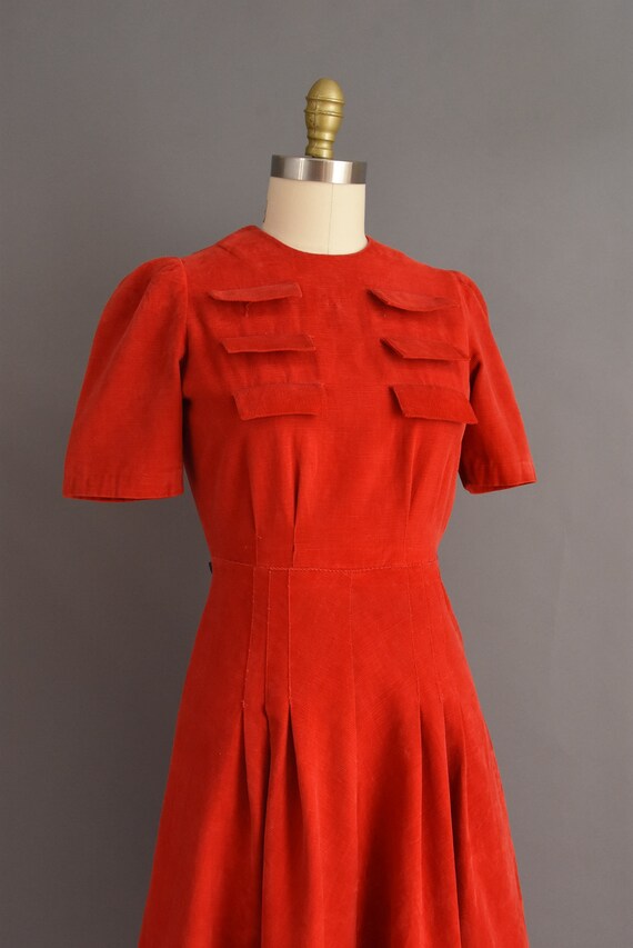 vintage 1940s dress | Candy Apple Red Corduroy Sh… - image 5