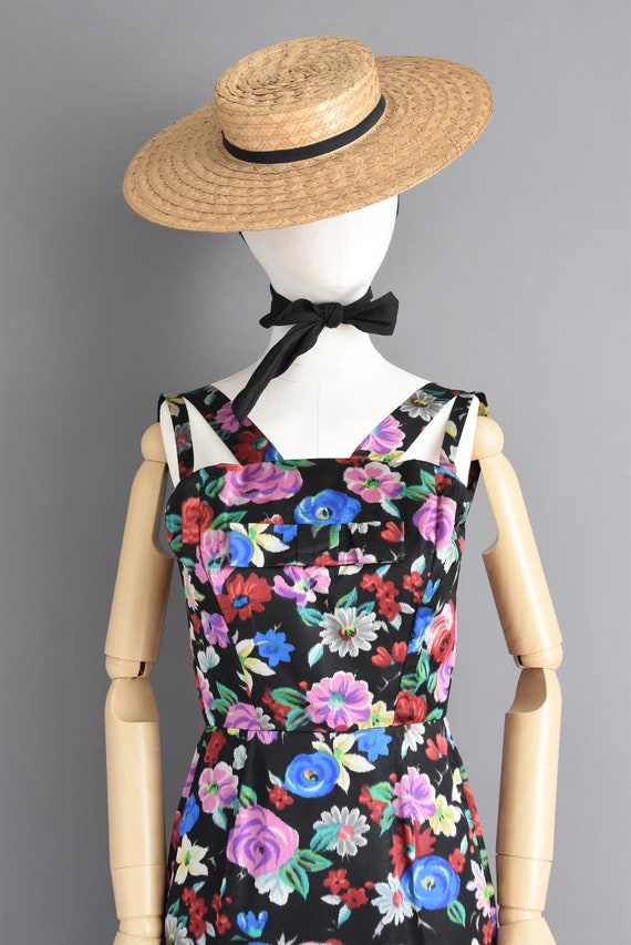 1950s vintage Gorgeous Floral Print Wiggle Dress … - image 3