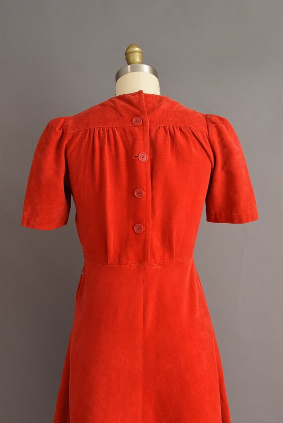 vintage 1940s dress | Candy Apple Red Corduroy Sh… - image 8