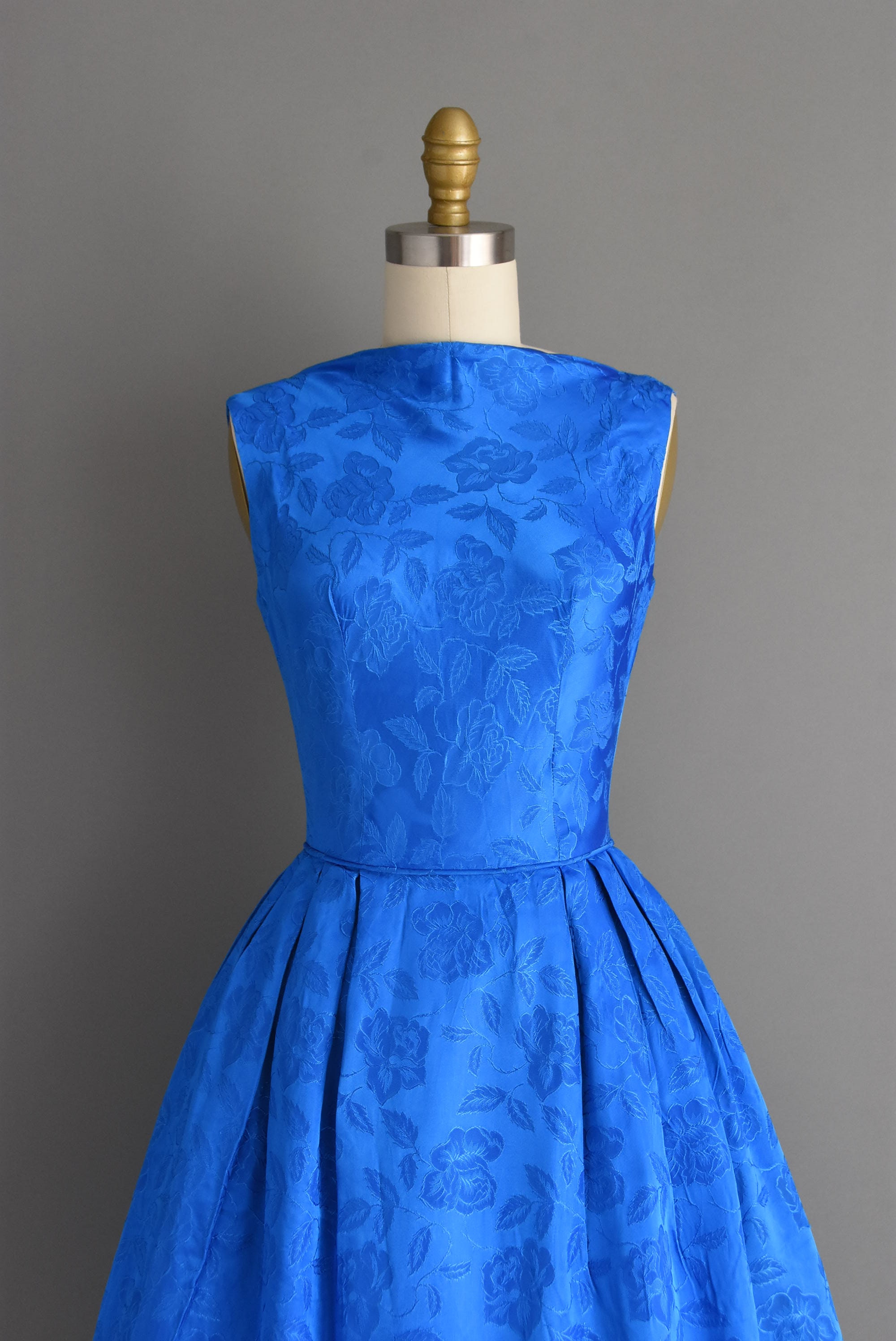 1950s Vintage Dress Gorgeous Royal Blue Floral Full Skirt - Etsy