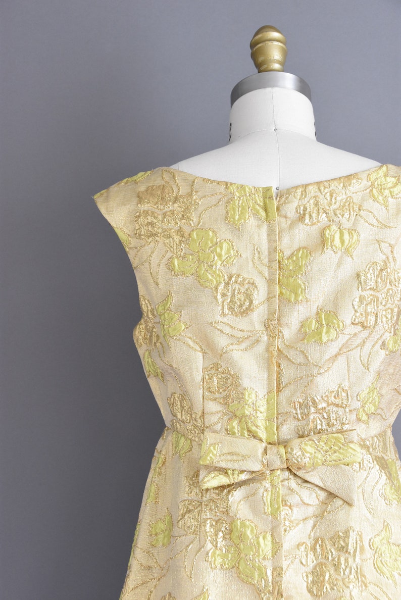 Vintage 1960s Dress Sparkling Gold Tinsel Floral Print Etsy