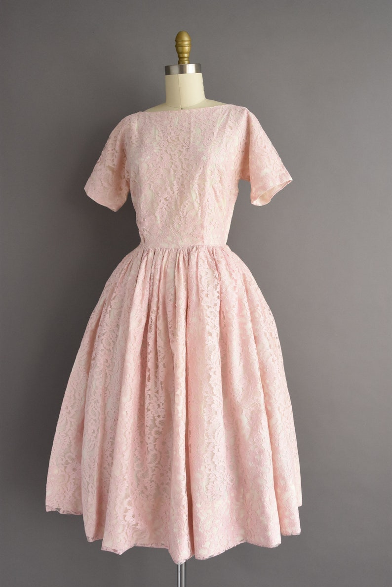vintage 1950s dress Pastel Pink Sweeping Full Skirt Party Dress Small image 7