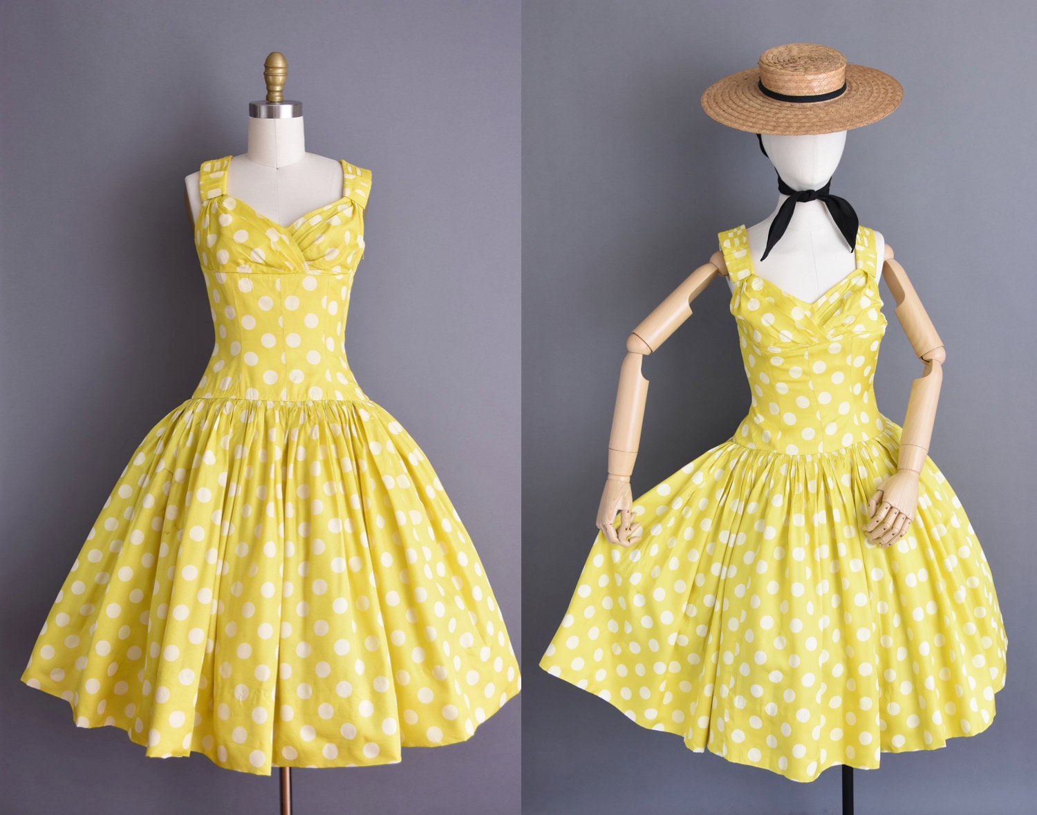 vintage yellow polka dot dress