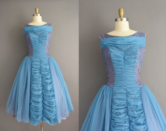 vintage 1950s dress | Blue Cupcake Party Prom Dress | Medium