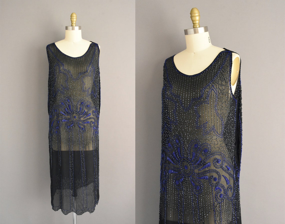 20s dress antique black glass beaded art deco flapper dress | Etsy